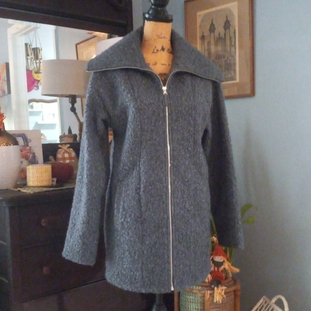 Stylus Charcoal Gray Boucle Teddy Midweight Zip Up Jacket